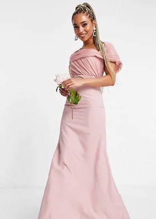 Нежно-розовое платье-бандо с отделкой из органзы Missguided Bridesmaid-Розовый цвет