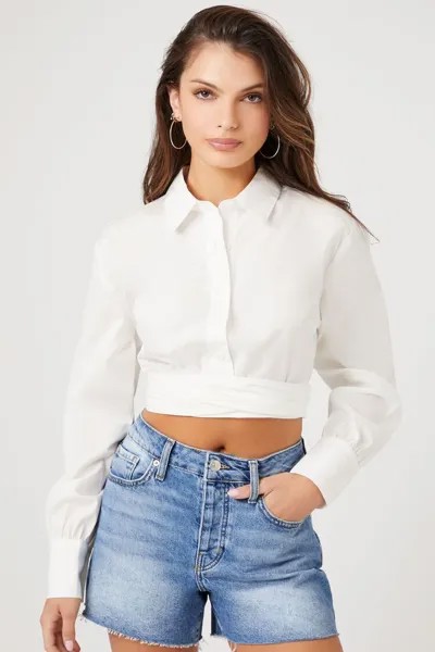 Укороченная рубашка с запахом Forever 21, белый