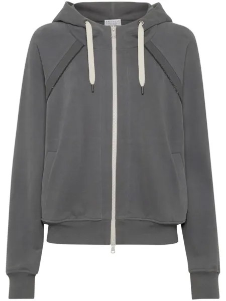 Brunello Cucinelli худи на молнии с декором Monili, серый