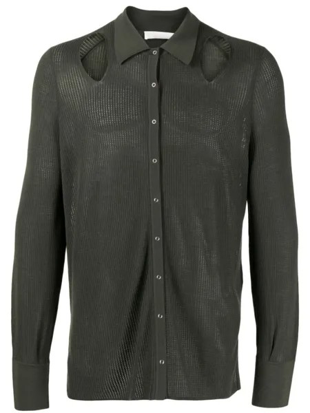 Dion Lee рубашка из смесовой шерсти в рубчик, зеленый