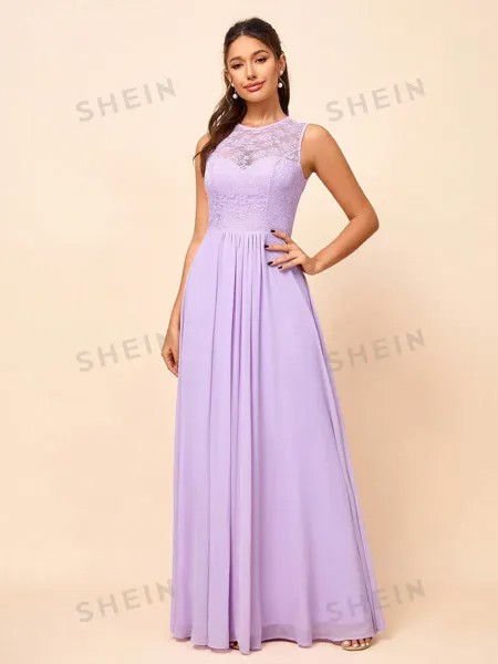 SHEIN Belle Женское кружевное платье макси без рукавов с круглым вырезом (для взрослых), фиолетовый