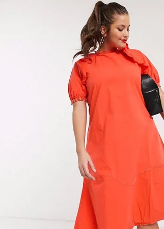 Хлопковое платье мидакси с оборками на плечах Lost Ink Plus-Красный