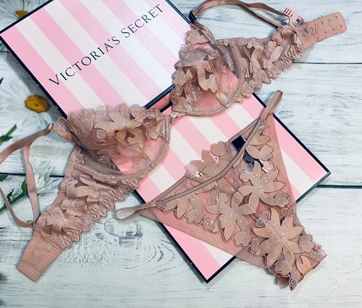 Victorias Secret LUXE Деми-бюстгальтер без подкладки с цветочной вышивкой Demure Pink