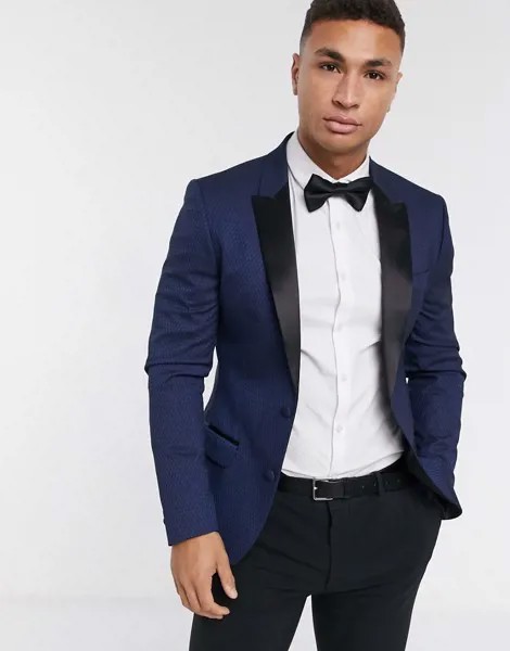 Темно-синий приталенный пиджак‑смокинг ASOS DESIGN