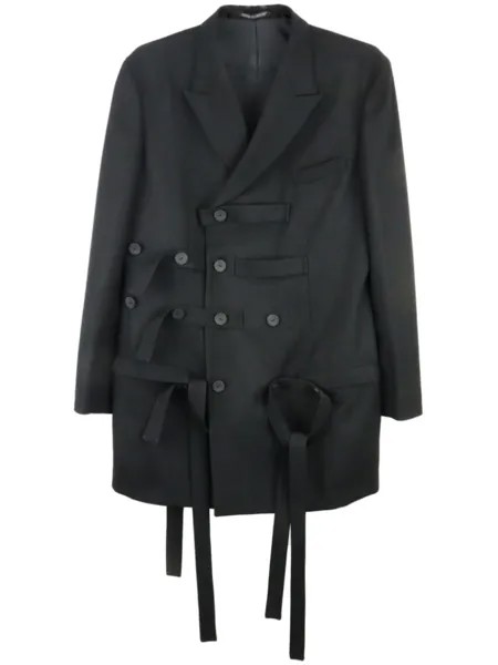 Yohji Yamamoto шерстяной пиджак Worsted Tasmania с поясом, черный