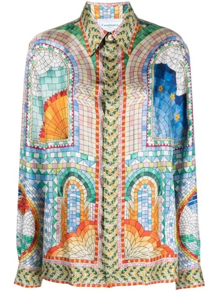 Casablanca шелковая рубашка с принтом Mosaic De Damas, синий