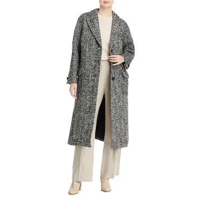 Женское длинное тяжелое пальто Tory Burch из твида черного цвета слоновой кости 8 BHFO 2174