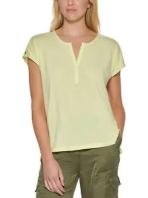 DKNY Женская желтая эластичная футболка с короткими рукавами и разрезом XS