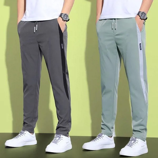 Лето Корейский стиль Мода Все матчи Ледяной шелк Дышащие прямые брюки Мужская мода Повседневные брюки Slim Fitting Спортивные штаны