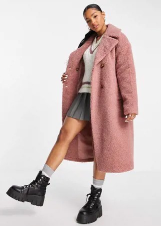 Пальто из искусственного меха под овчину розового цвета Urbancode-Розовый цвет