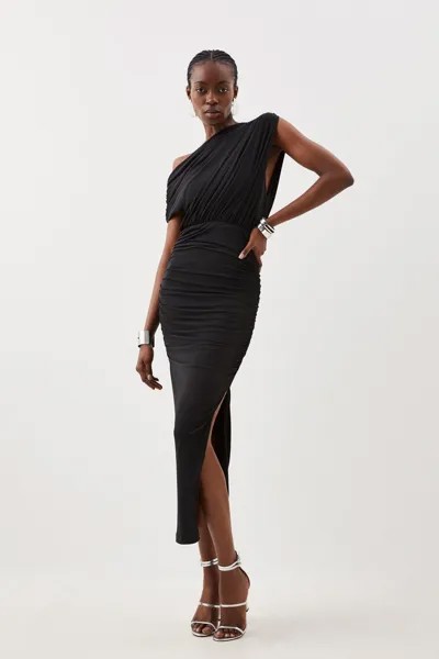 Платье макси из крепа из джерси с асимметричным вырезом Karen Millen, черный
