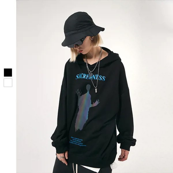 Толстовка мужская со светоотражающим принтом, свитшот с капюшоном, уличная одежда в стиле Харадзюку, пуловер в стиле хип-хоп, утепленные худ...