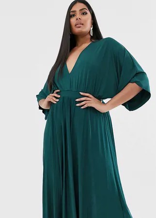 Платье-кимоно миди эксклюзивно для ASOS DESIGN Curve-Зеленый