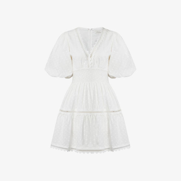 Платье мини elvira из хлопка с v-образным вырезом и присборенной талией Malina, белый