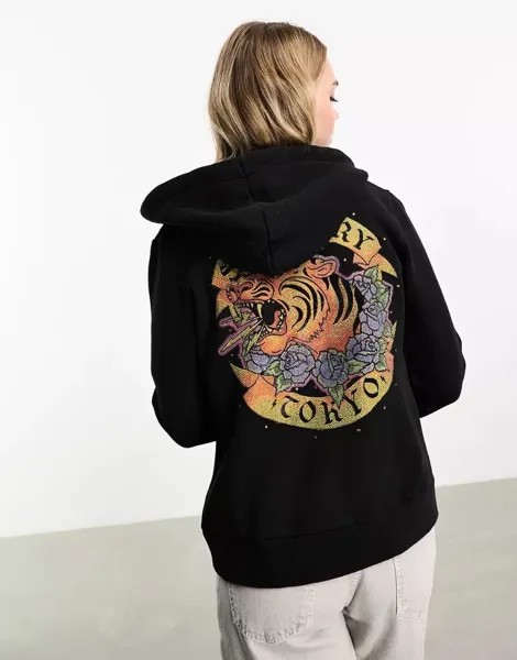 Черная худи с татуировкой со стразами Superdry