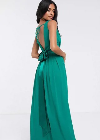 Изумрудно-зеленое платье макси с бантом на спине TFNC Bridesmaid-Зеленый