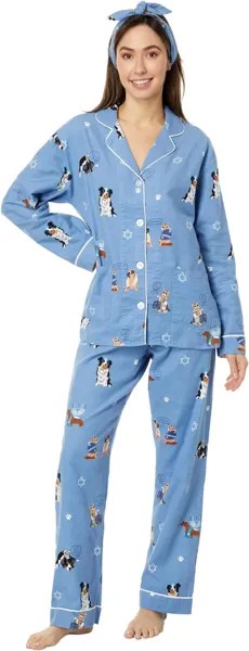 Праздничный фланелевой пижамный комплект с повязкой на голову P.J. Salvage, цвет Denim Hannukah Dogs