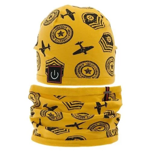 Комплект шапка и шарф для мальчика Штрих Комплект шапка и шарф, цвет горчичный, размер 48-50
