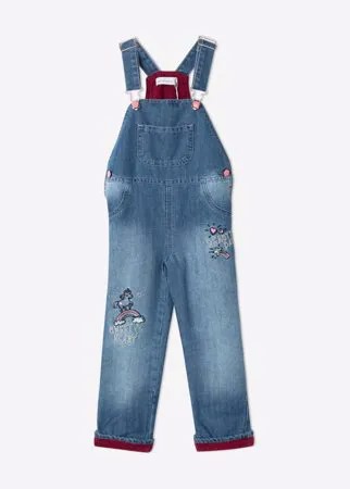 Утеплённый джинсовый комбинезон с вышивкой для девочки Gloria Jeans