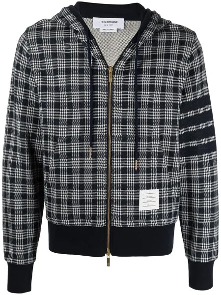 Thom Browne ZIP UP HOODIE W/ 4BAR IN MICRO CHECK JACQUARD