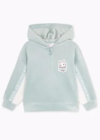 Мятное велюровое худи oversize с молнией для девочки Gloria Jeans