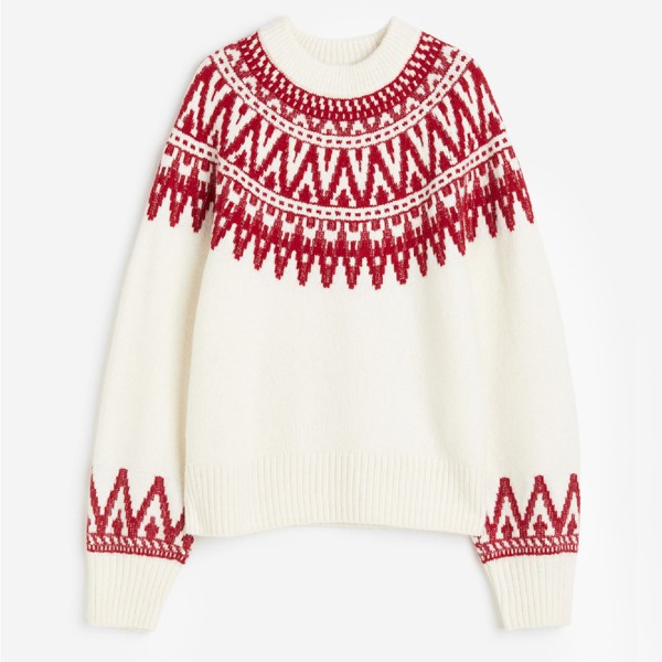 Свитер H&M Jacquard-knit, белый/красный