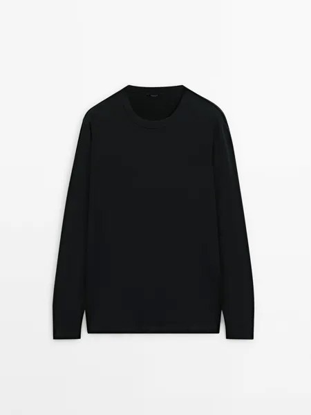Футболка с длинным рукавом из хлопковой смеси Massimo Dutti, черный