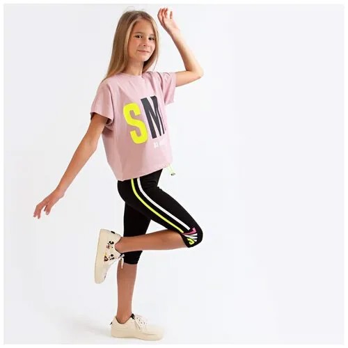 Спортивный костюм SMILE для девочки из хлопка, футболка с бриджами, размер 122