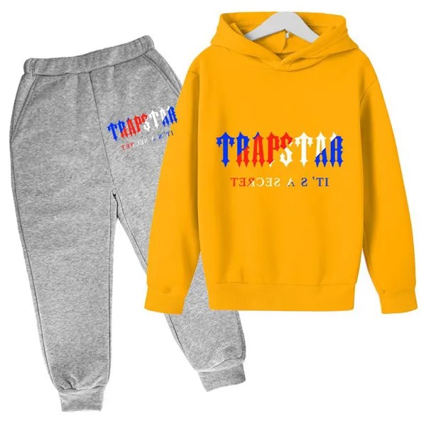 Детская толстовка Костюм trapstar Letter Print Мальчики Девочки Пуловер С капюшоном Детская осень Новая толстовка Спортивная повседневная двухсекционная костюм