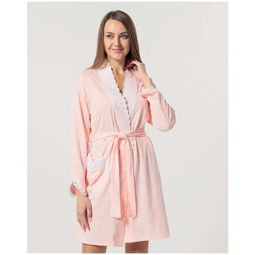 Халат Eileen West средней длины, укороченный рукав, пояс, размер L/XL, розовый