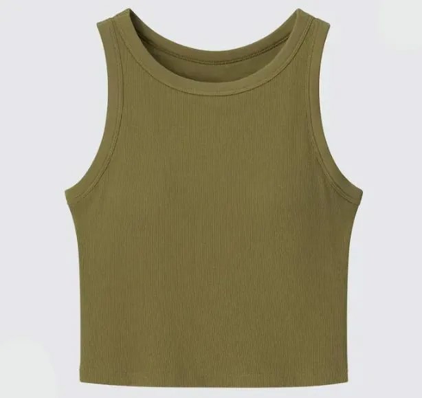 Топ укороченный без рукавов в рубчик Uniqlo Ribbed Cropped Sleeveless Bra, темно-зеленый