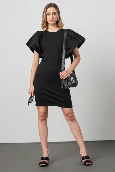 Платье из модала со сборками на рукавах Karl Lagerfeld, черный