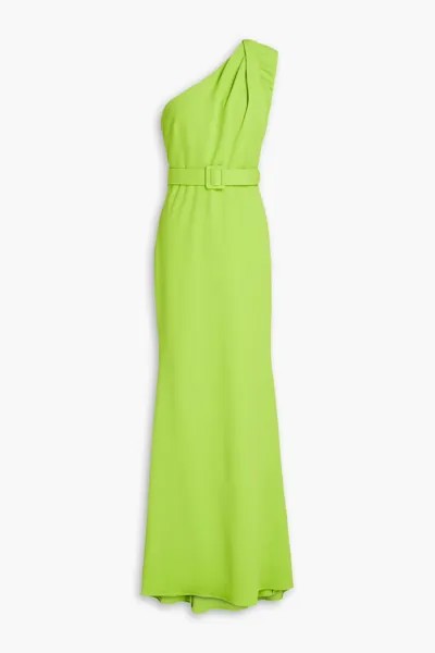 Креповое платье на одно плечо с поясом Badgley Mischka, зеленый лайм