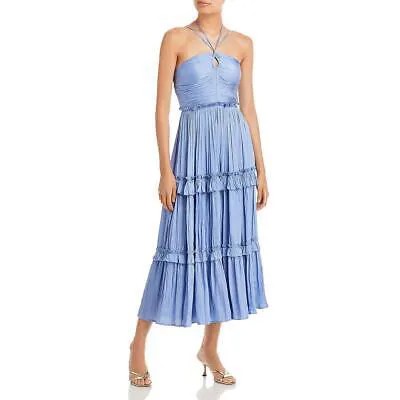 Женское синее многоярусное вечернее платье миди с бретельками цвета морской волны L BHFO 2144