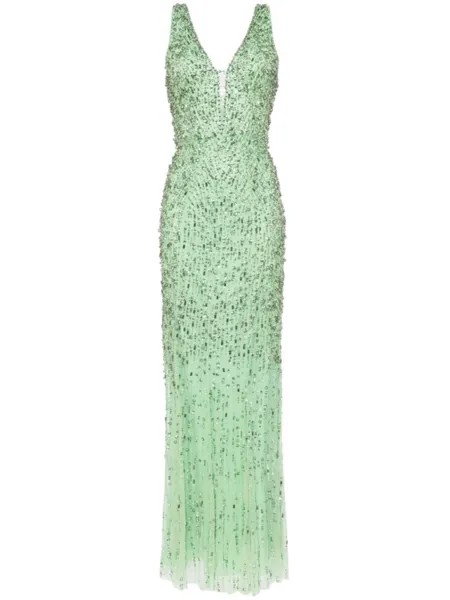 Jenny Packham вечернее платье Libra с кристаллами, зеленый