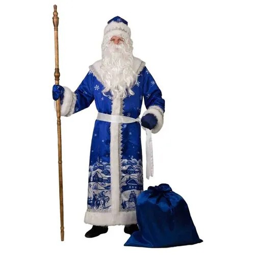 Батик Карнавальный костюм для взрослых Дед Мороз - Роспись Гжель, 54-56 размер 5242-1-54-56