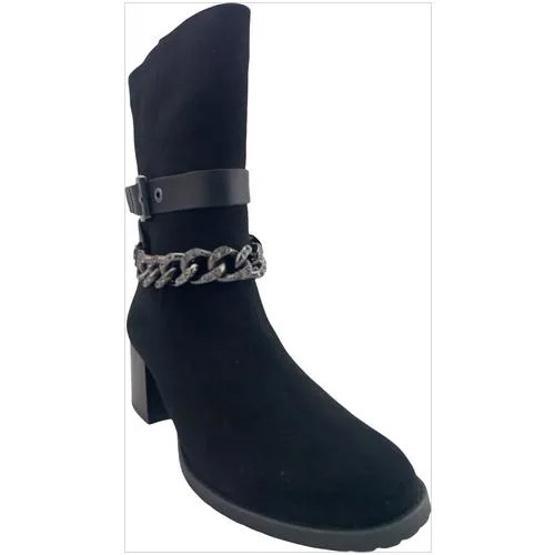Melani Женские зимние ботинки из натуральной замши, декорированные спереди цепочкой и ремешком (1357) Размер: 38, Цвет: черный