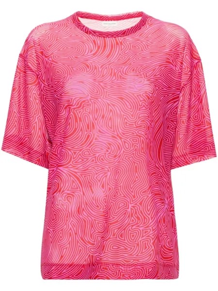 DRIES VAN NOTEN сетчатая футболка с абстрактным принтом, красный