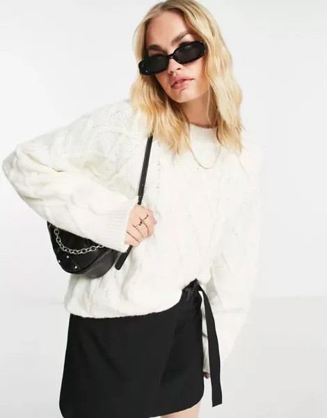 Кремовый джемпер косой вязки с круглым вырезом ASOS