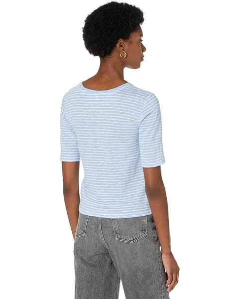 Футболка Vince Striped Linen Elbow Sleeve Crew Tee, цвет Light Cerulean/Optic White