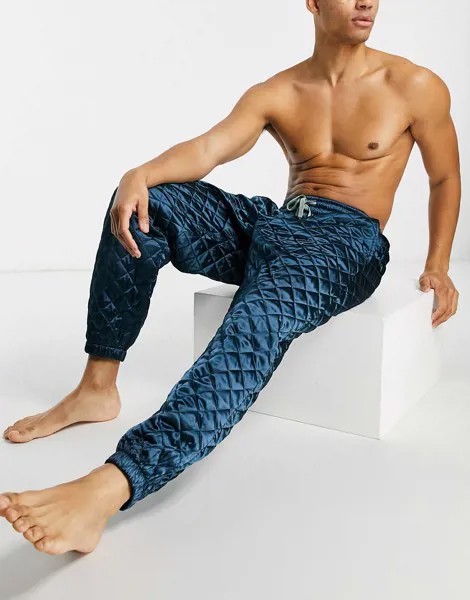 Стеганые атласные джоггеры для дома синего цвета ASOS DESIGN-Серый