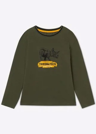 Хаки лонгслив oversize с динозавром для мальчика Gloria Jeans