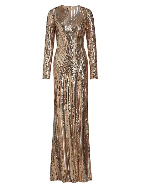 Платье с длинными рукавами и пайетками Elie Saab, золото