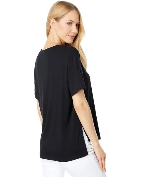 Футболка Three Dots Recycled High-Low Boxy Tee, черный