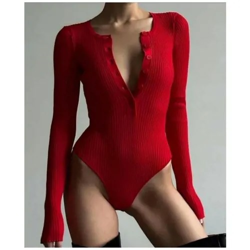 Боди блузка красное женское с длинным рукавом размер М