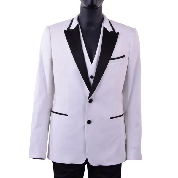 Dolce - Gabbana Runway Бархатный пиджак-смокинг с жилетом Белый Черный 06001