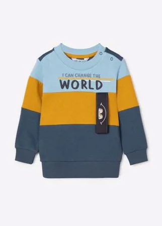 Свитшот колор-блок с надписью I can change the world и нашивкой для мальчика Gloria Jeans