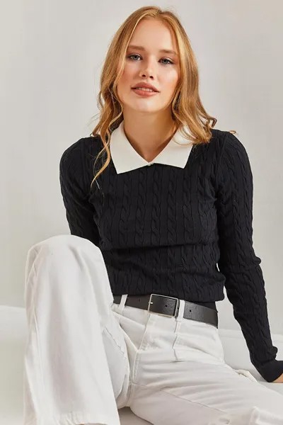 Женский плетеный свитер с воротником рубашки SHADE