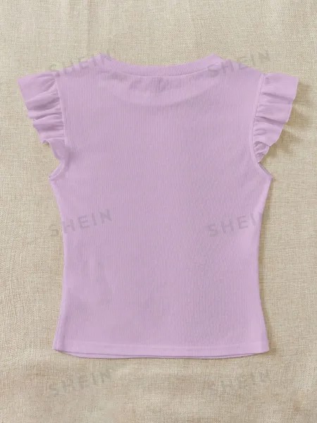 SHEIN WYWH трикотажная однотонная женская футболка с круглым вырезом и короткими рукавами, сиреневый фиолетовый
