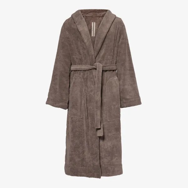 Хлопковый махровый халат свободного кроя с логотипом Rick Owens, цвет dust